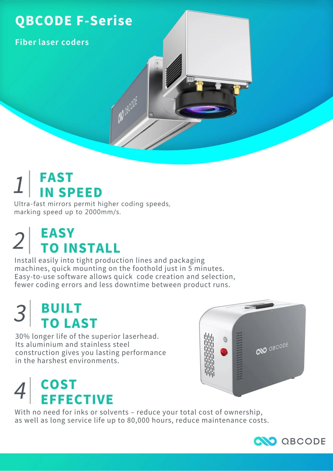 Qbcode High Speed Multiple Language30W Static Fiber Laser Marking Machine for Metal, Glass, Plastic with CE Certification